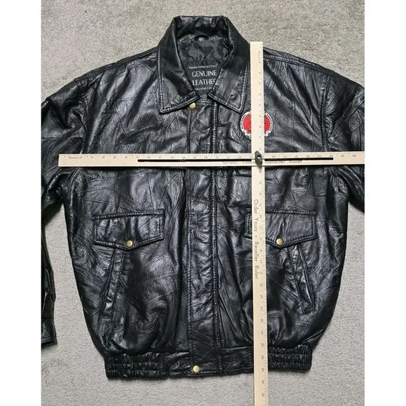 VTG Napoline Leather Outfitters NRA Patchwork Bomber Jacket Coat Leather Mens XL